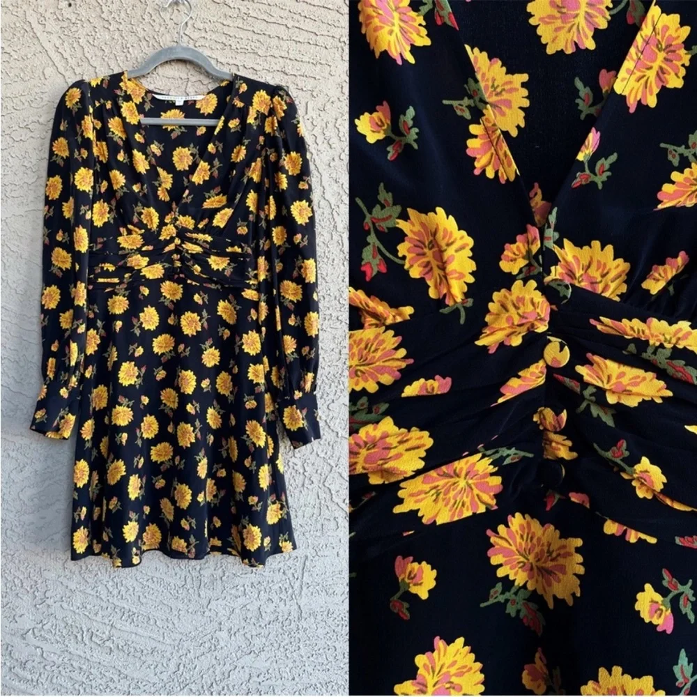 VERONICA BEARD Black & Yellow Sunflower Floral Printed Silk Riggins Dress Sz 0 - Picture 4 of 17